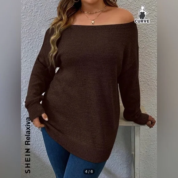 Brown sexy off the shoulder sweater - Picture 3 of 4